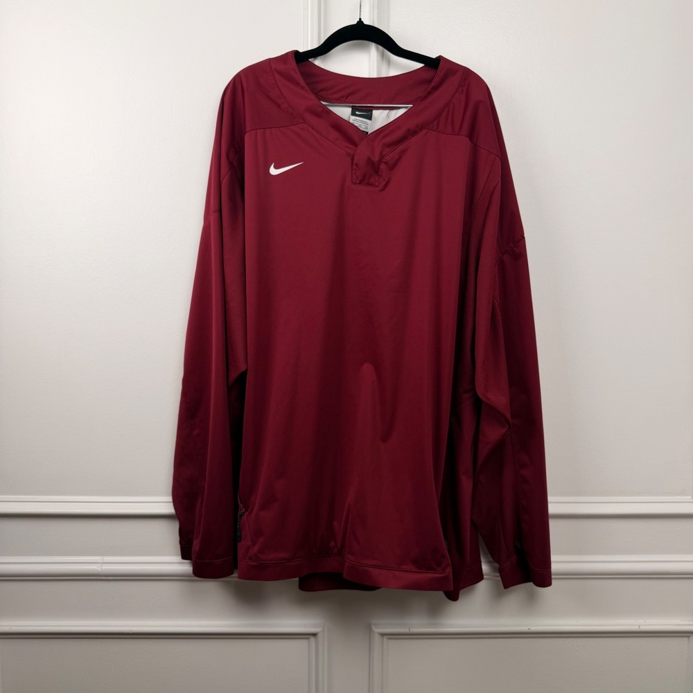 Nike Mens 3XL Maroon Burgundy V-Neck Long Sleeve Windshirt Pullover Windbreaker